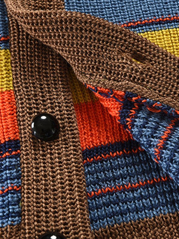 Vibrant Rainbow Striped Men's Casual Cardigan for Spring-Summer Comfort - MENLL