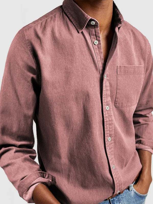 Sophisticated Autumn-Winter Lapel Men's Shirt with Welt Pocket - MENLL