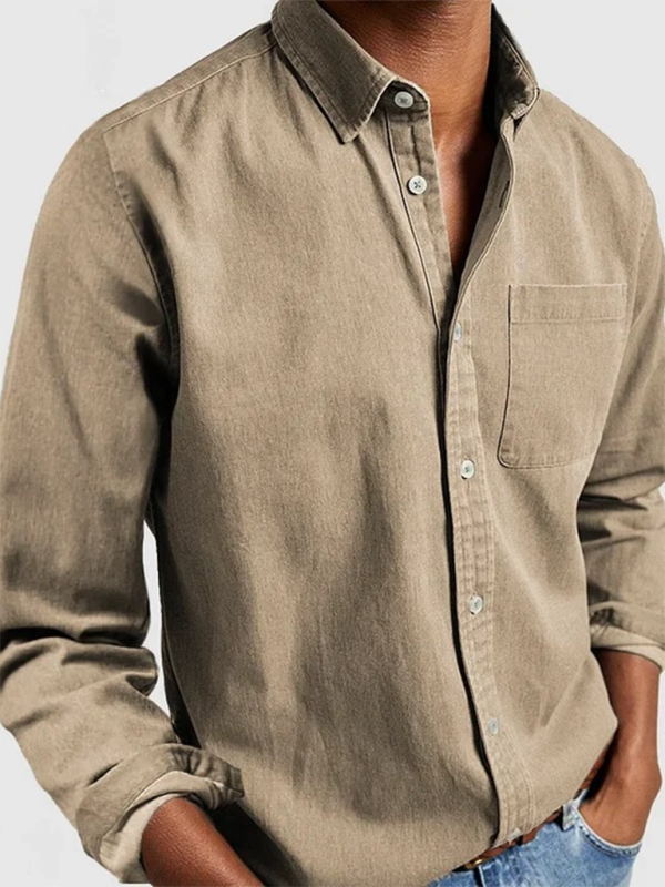 Sophisticated Autumn-Winter Lapel Men's Shirt with Welt Pocket - MENLL