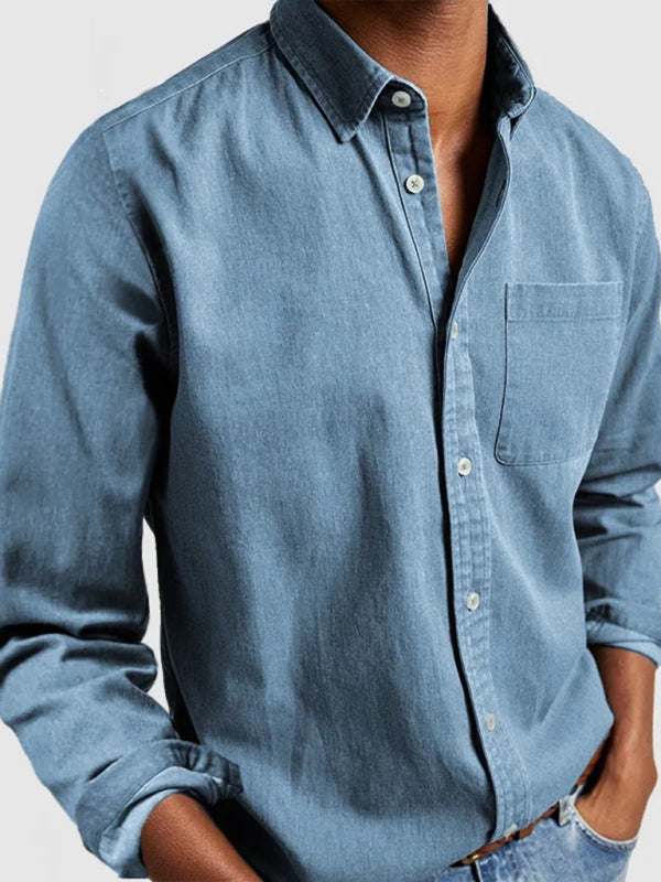 Sophisticated Autumn-Winter Lapel Men's Shirt with Welt Pocket - MENLL