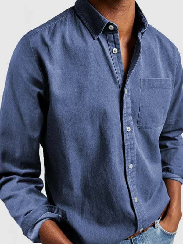 Sophisticated Autumn-Winter Lapel Men's Shirt with Welt Pocket - MENLL
