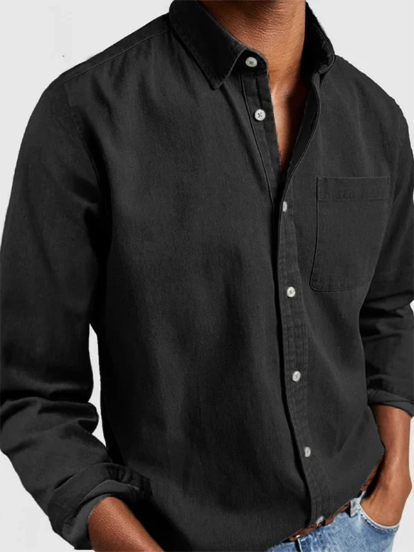 Sophisticated Autumn-Winter Lapel Men's Shirt with Welt Pocket - MENLL