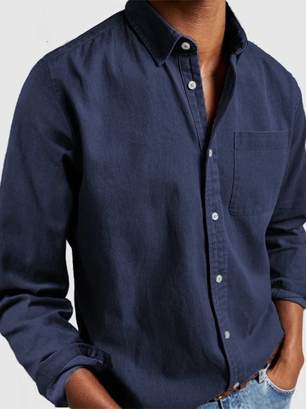 Sophisticated Autumn-Winter Lapel Men's Shirt with Welt Pocket - MENLL