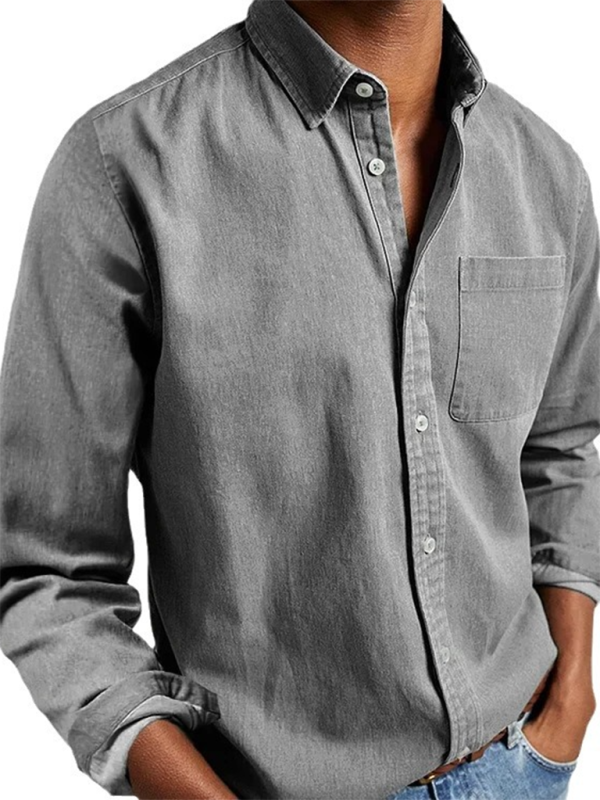 Sophisticated Autumn-Winter Lapel Men's Shirt with Welt Pocket - MENLL