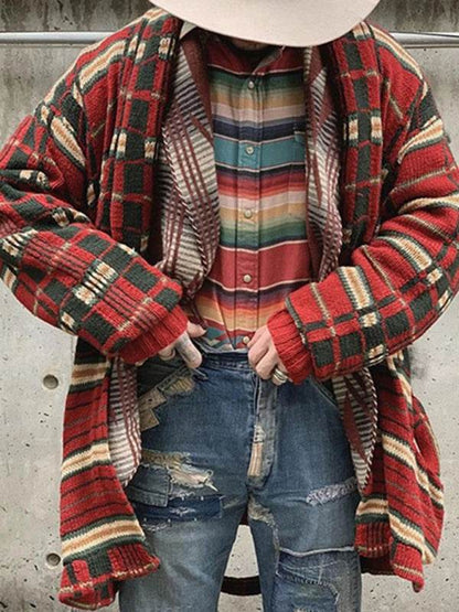 Stylish Men's Plaid Knitted Cardigan for Effortless Autumn-Winter Elegance