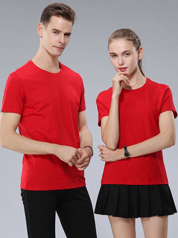 Unisex essential solid color tees in red, comfortable short-sleeved shirts ideal for casual style.