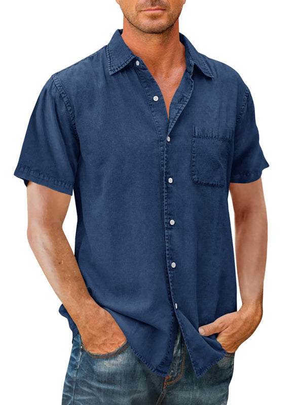 Stylish Slim Fit Solid Color Short Sleeve Casual Shirt for Men - MENLL