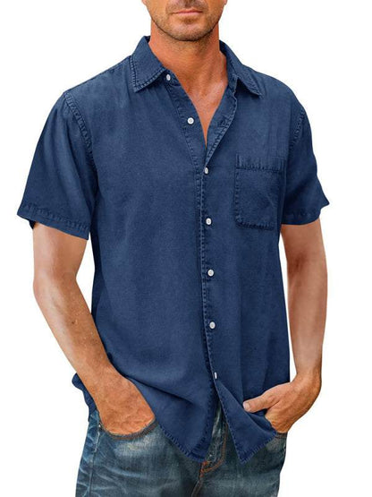 Stylish Slim Fit Solid Color Short Sleeve Casual Shirt for Men - MENLL