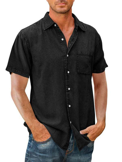 Stylish Slim Fit Solid Color Short Sleeve Casual Shirt for Men - MENLL