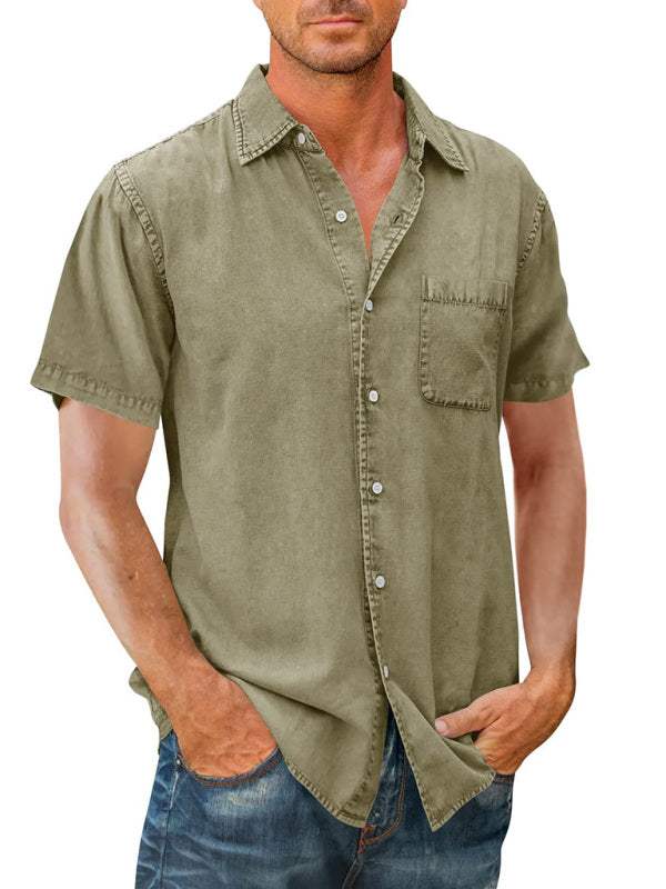 Stylish Slim Fit Solid Color Short Sleeve Casual Shirt for Men - MENLL