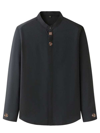 Stylish Plus Size Men's Embroidered Long-Sleeve Casual Shirt - Comfortable Stretch Fabric for All Seasons - MENLL