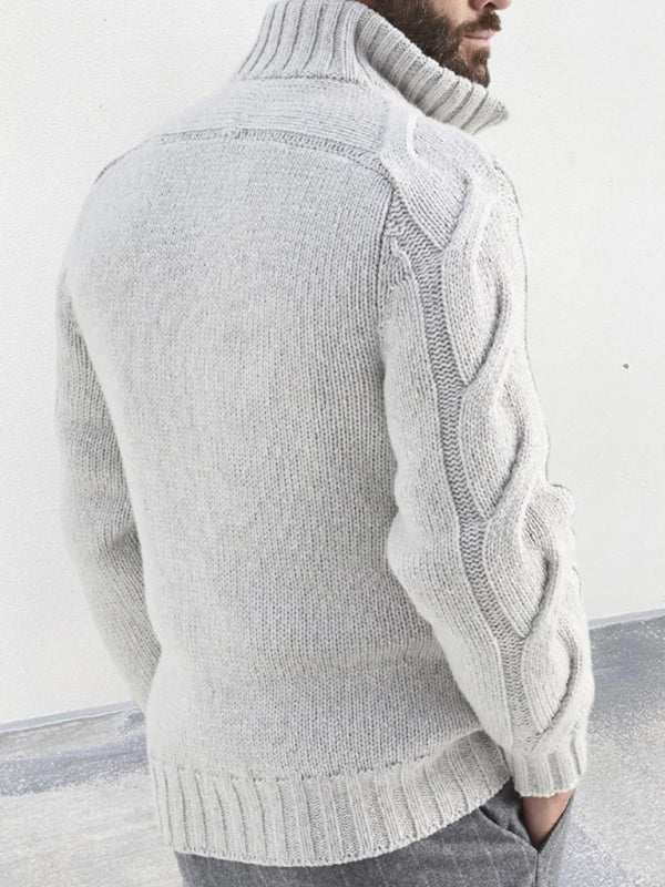 Chic Men's Turtleneck Cable Knit Cardigan with Zipper – Perfect for Casual Spring-Summer Outings - MENLL