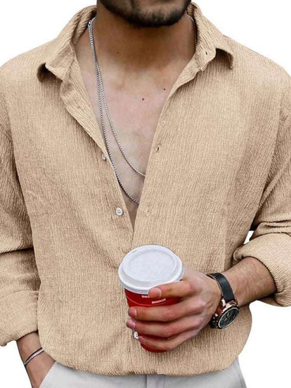 Chic Men's Versatile Solid Color Casual Lapel Long Sleeve Shirt for All Seasons