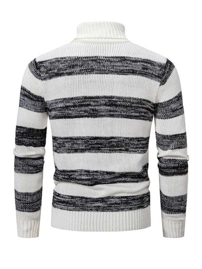 Chic Striped Patchwork Turtleneck Sweater for Men - Slim Fit Autumn Essential - MENLL