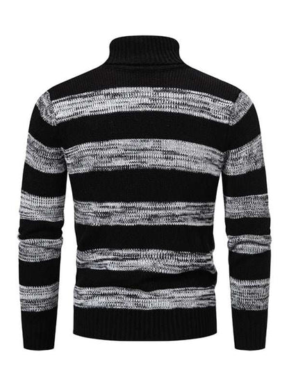 Chic Striped Patchwork Turtleneck Sweater for Men - Slim Fit Autumn Essential - MENLL