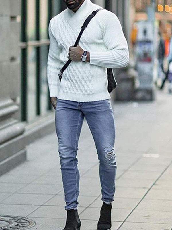 Cozy Cable Knit Shawl Collar Pullover Sweater for Men - MENLL