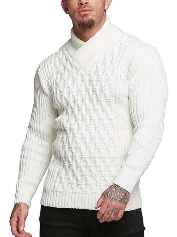 Cozy Cable Knit Shawl Collar Pullover Sweater for Men - MENLL