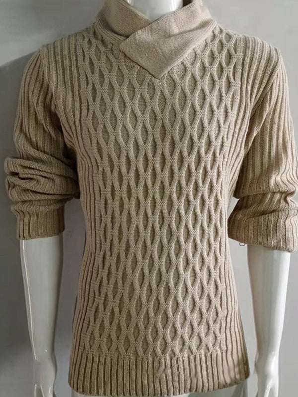 Cozy Cable Knit Shawl Collar Pullover Sweater for Men - MENLL