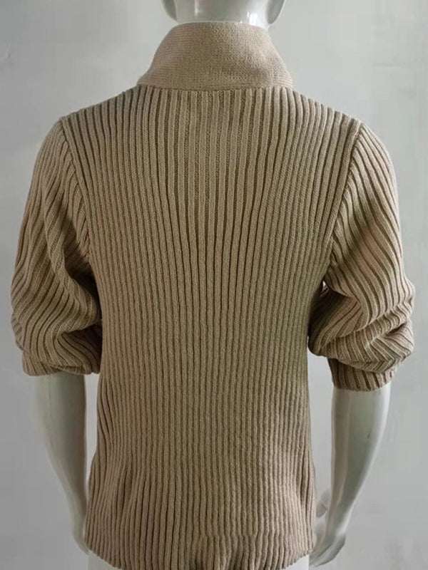 Cozy Cable Knit Shawl Collar Pullover Sweater for Men - MENLL