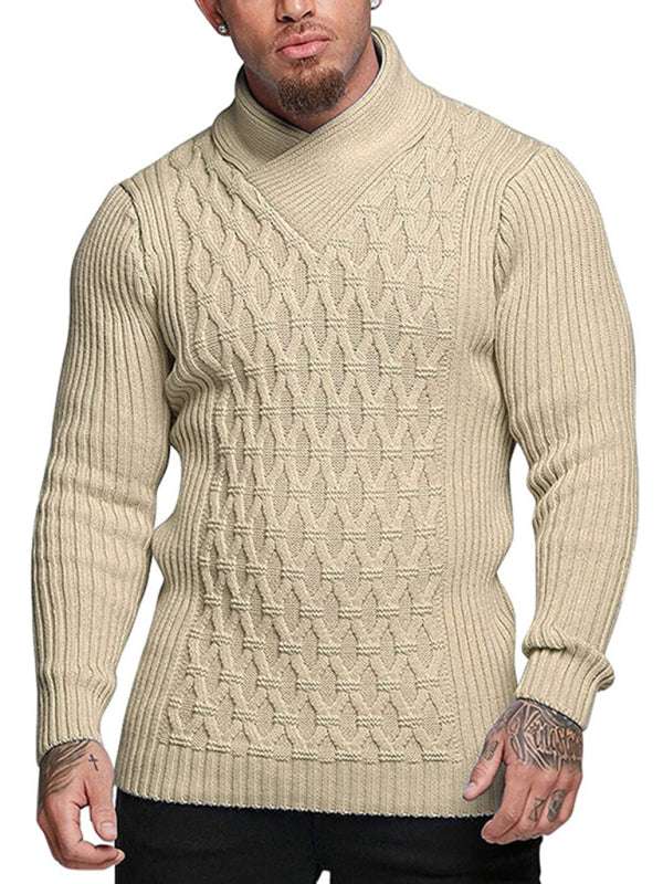 Cozy Cable Knit Shawl Collar Pullover Sweater for Men - MENLL