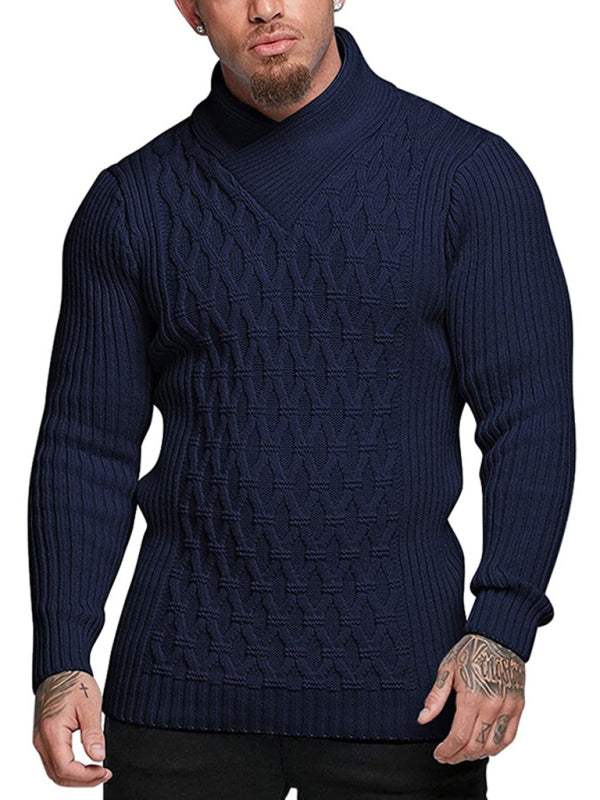 Cozy Cable Knit Shawl Collar Pullover Sweater for Men - MENLL
