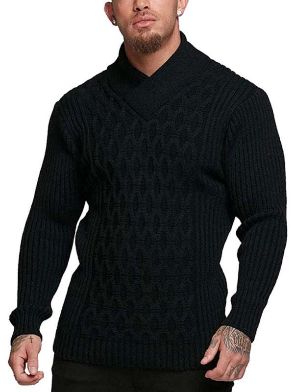 Cozy Cable Knit Shawl Collar Pullover Sweater for Men - MENLL