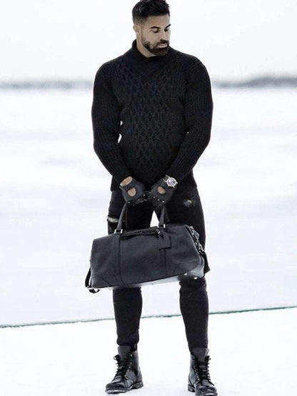 Cozy Cable Knit Shawl Collar Pullover Sweater for Men - MENLL