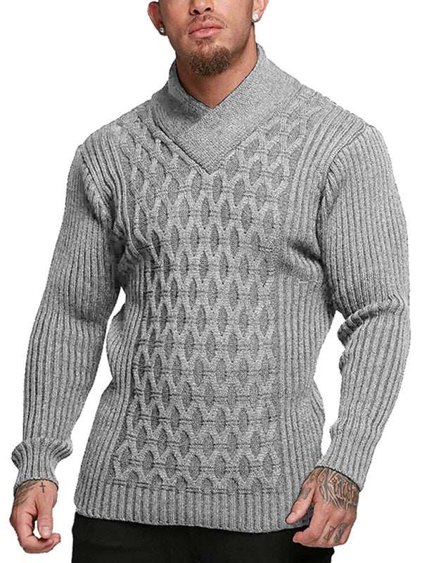 Cozy Cable Knit Shawl Collar Pullover Sweater for Men - MENLL