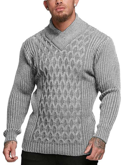Cozy Cable Knit Shawl Collar Pullover Sweater for Men - MENLL