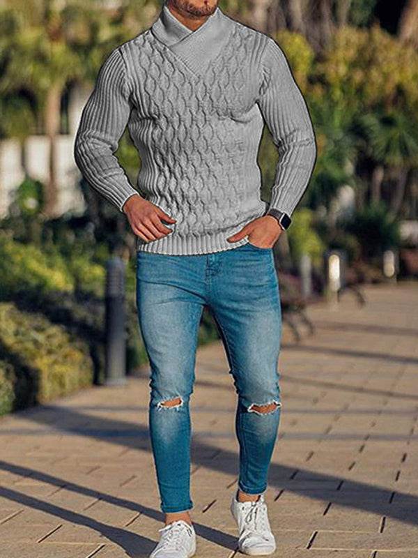 Cozy Cable Knit Shawl Collar Pullover Sweater for Men - MENLL