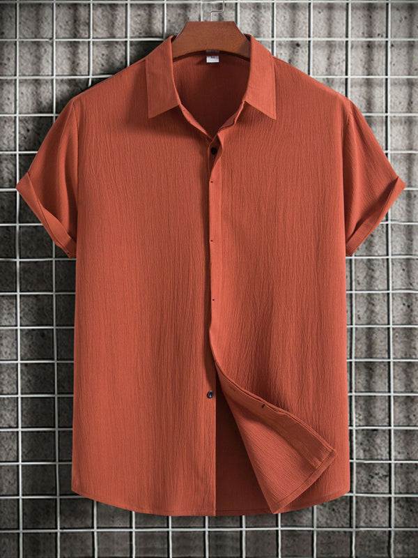 Effortlessly Stylish Men's Short Sleeve Casual Button-Up Shirt in Soft Cotton-Linen Blend - MENLL