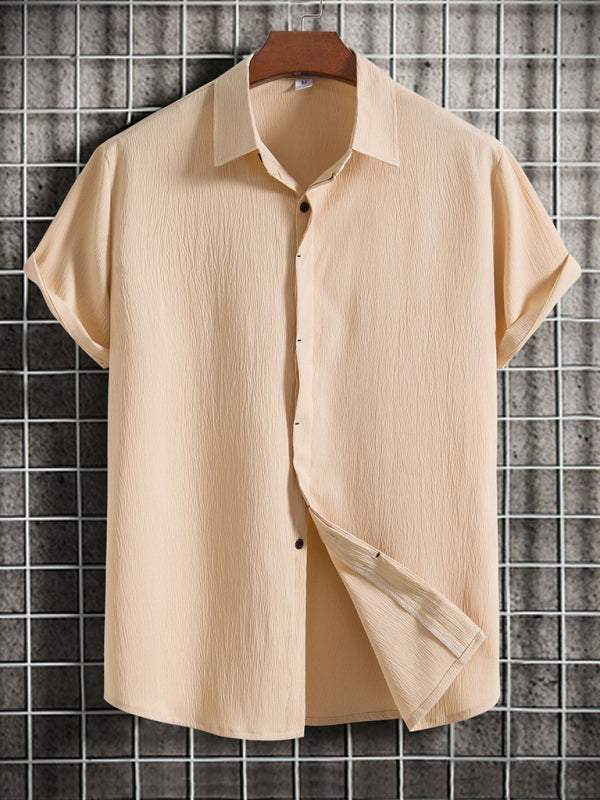 Effortlessly Stylish Men's Short Sleeve Casual Button-Up Shirt in Soft Cotton-Linen Blend - MENLL