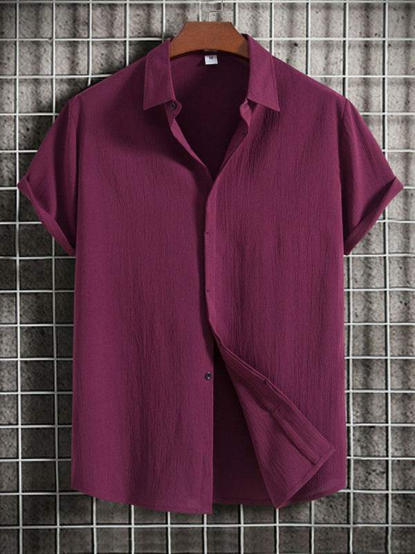 Effortlessly Stylish Men's Short Sleeve Casual Button-Up Shirt in Soft Cotton-Linen Blend - MENLL