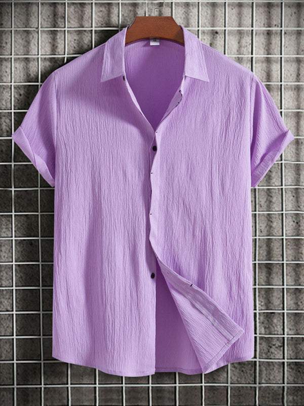 Effortlessly Stylish Men's Short Sleeve Casual Button-Up Shirt in Soft Cotton-Linen Blend - MENLL