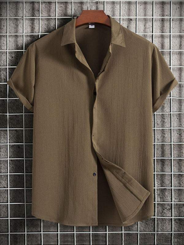 Effortlessly Stylish Men's Short Sleeve Casual Button-Up Shirt in Soft Cotton-Linen Blend - MENLL