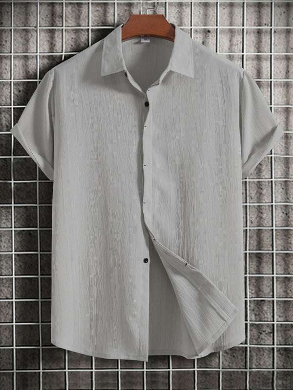 Effortlessly Stylish Men's Short Sleeve Casual Button-Up Shirt in Soft Cotton-Linen Blend - MENLL