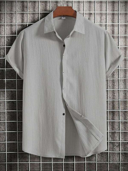 Effortlessly Stylish Men's Short Sleeve Casual Button-Up Shirt in Soft Cotton-Linen Blend - MENLL