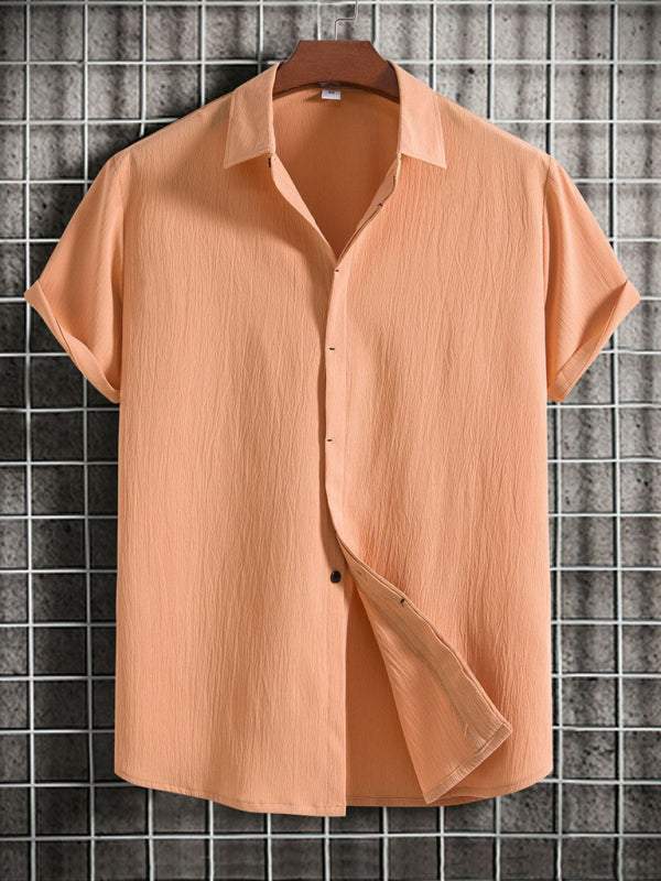 Effortlessly Stylish Men's Short Sleeve Casual Button-Up Shirt in Soft Cotton-Linen Blend - MENLL