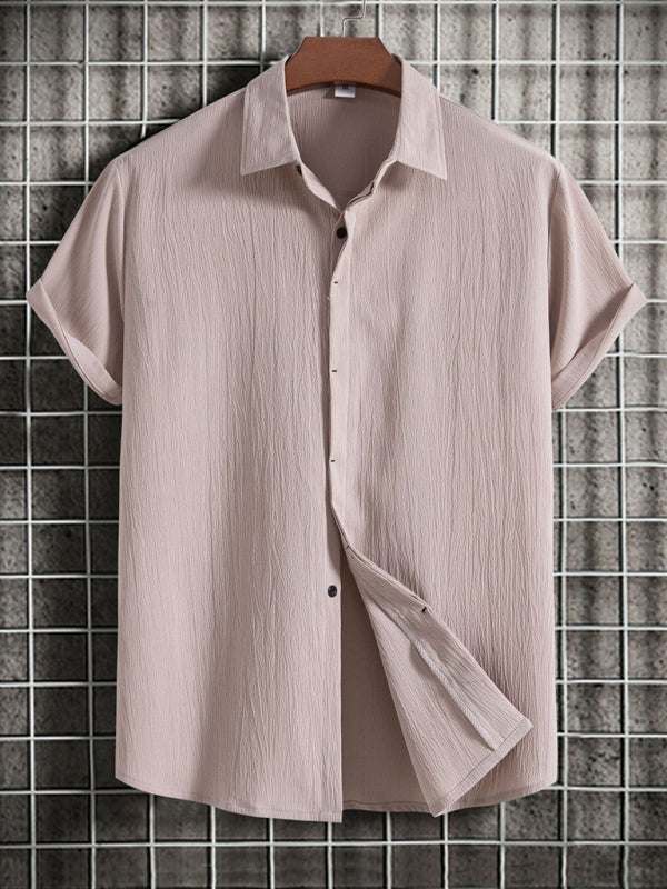 Effortlessly Stylish Men's Short Sleeve Casual Button-Up Shirt in Soft Cotton-Linen Blend - MENLL