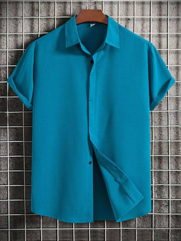 Effortlessly Stylish Men's Short Sleeve Casual Button-Up Shirt in Soft Cotton-Linen Blend - MENLL