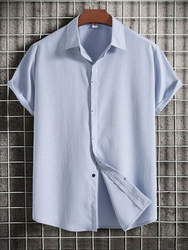Effortlessly Stylish Men's Short Sleeve Casual Button-Up Shirt in Soft Cotton-Linen Blend - MENLL