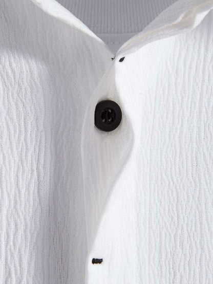 Effortlessly Stylish Men's Short Sleeve Casual Button-Up Shirt in Soft Cotton-Linen Blend - MENLL