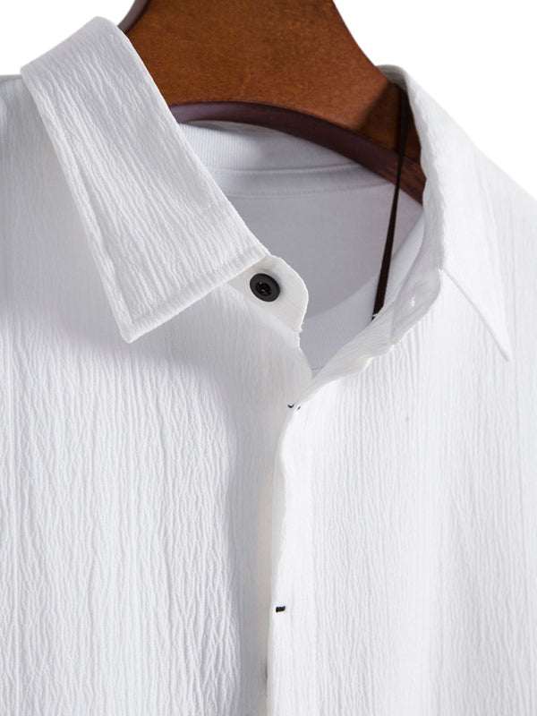 Effortlessly Stylish Men's Short Sleeve Casual Button-Up Shirt in Soft Cotton-Linen Blend - MENLL
