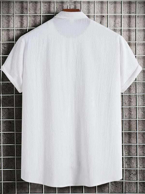 Effortlessly Stylish Men's Short Sleeve Casual Button-Up Shirt in Soft Cotton-Linen Blend - MENLL