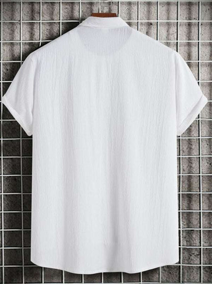 Effortlessly Stylish Men's Short Sleeve Casual Button-Up Shirt in Soft Cotton-Linen Blend - MENLL