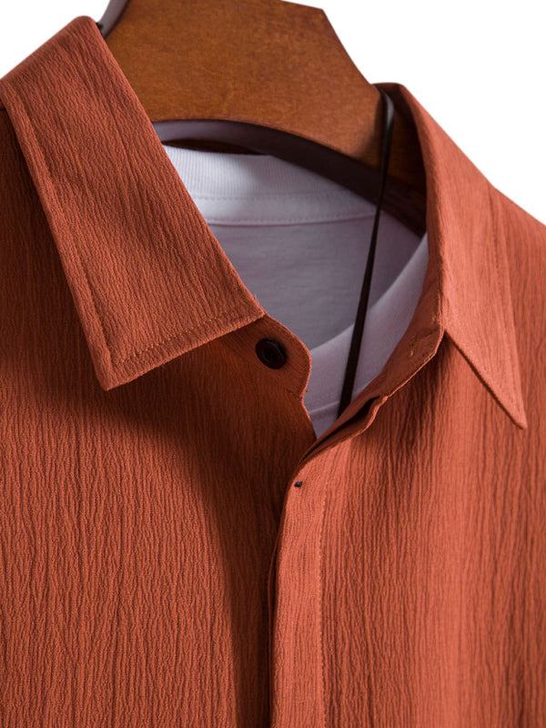 Effortlessly Stylish Men's Short Sleeve Casual Button-Up Shirt in Soft Cotton-Linen Blend - MENLL