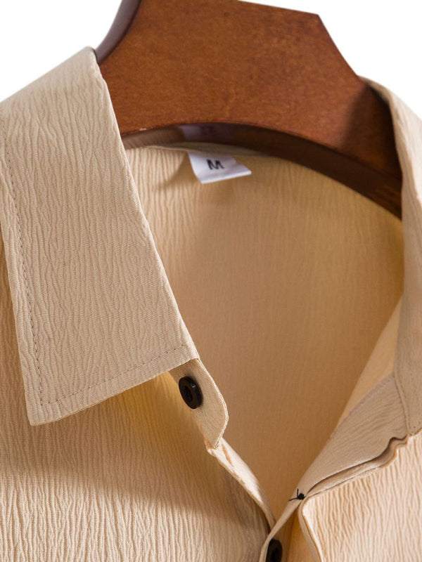 Effortlessly Stylish Men's Short Sleeve Casual Button-Up Shirt in Soft Cotton-Linen Blend - MENLL