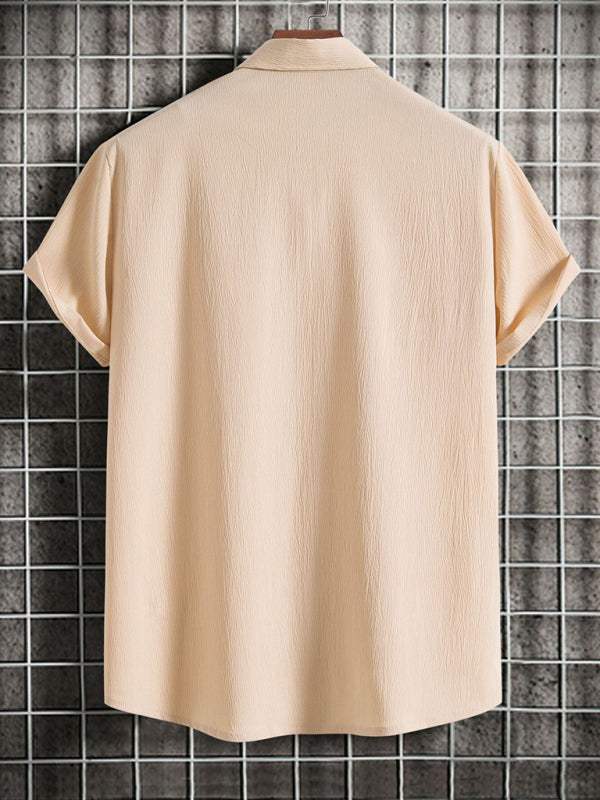 Effortlessly Stylish Men's Short Sleeve Casual Button-Up Shirt in Soft Cotton-Linen Blend - MENLL