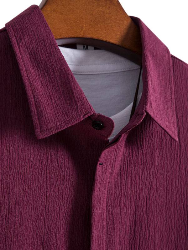 Effortlessly Stylish Men's Short Sleeve Casual Button-Up Shirt in Soft Cotton-Linen Blend - MENLL