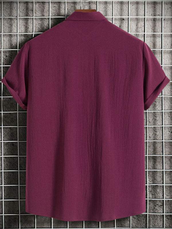 Effortlessly Stylish Men's Short Sleeve Casual Button-Up Shirt in Soft Cotton-Linen Blend - MENLL